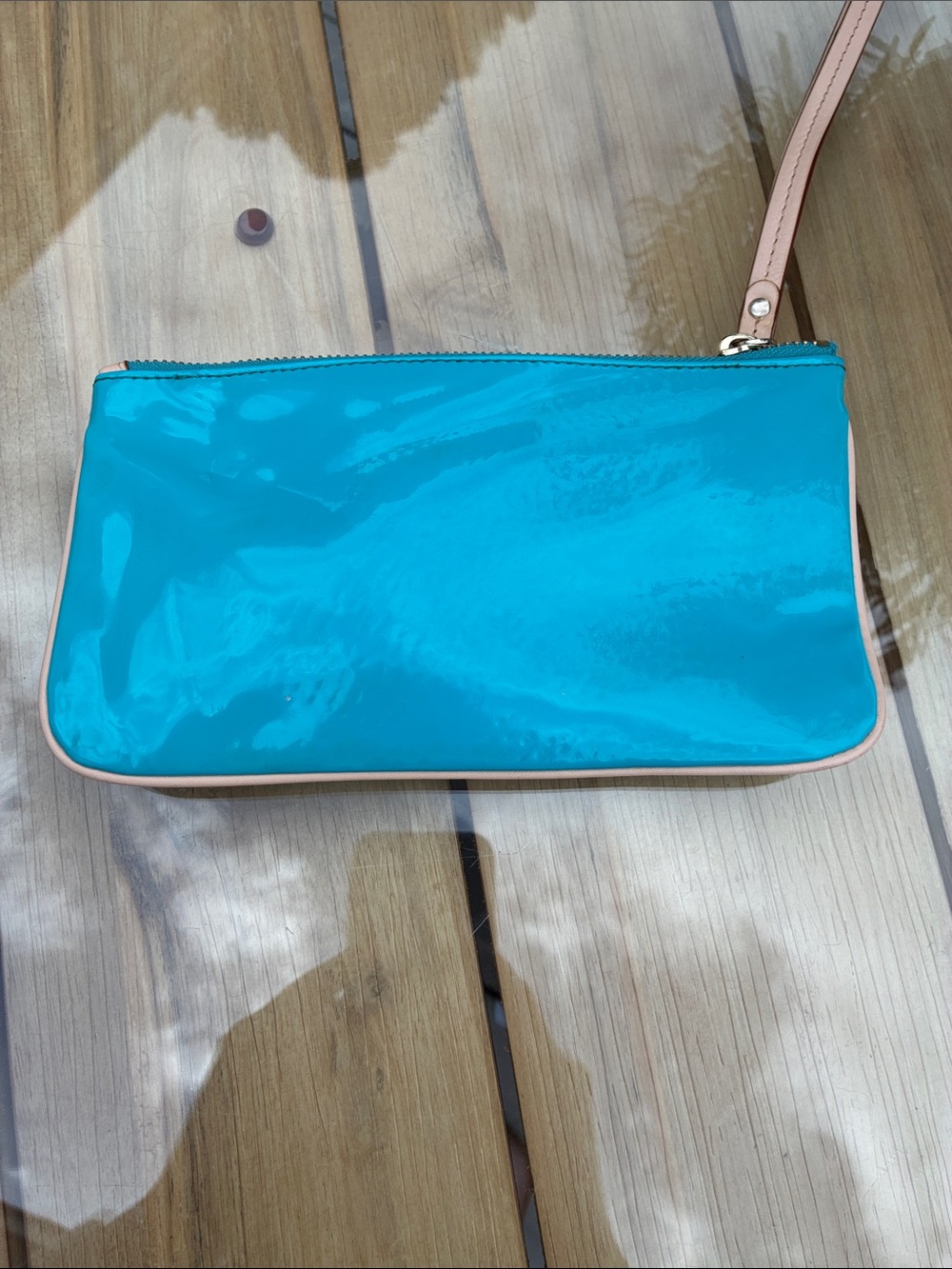 kate spade Bright Turquoise Patent Wristlet with Gold Plaque - Picture 2 of 4